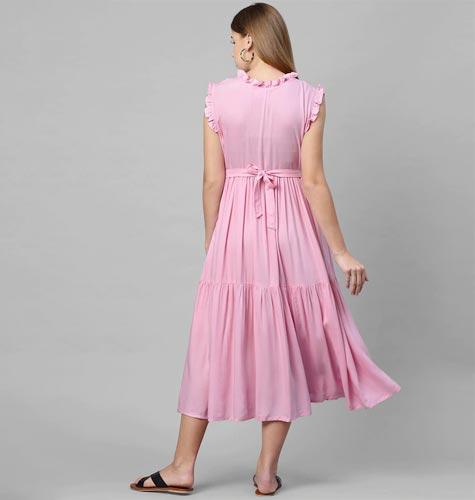 Pink A-Line Maternity Midi Nursing Dress